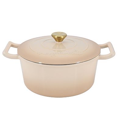 5.3 Quarts Round Enameled Cast Iron Casserole with Self Basting Lid in Peanut Butter