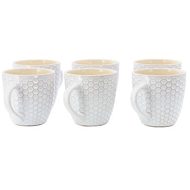 Honeycomb 6 Piece 15 Ounce Mug Set in White