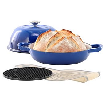 6-qt Enameled Cast Iron Bread Pot in Blue with Baking Mat