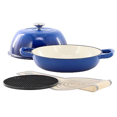 6 Quart Enameled Cast Iron Bread Pot in Blue with Baking Mat