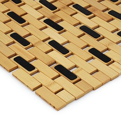 Elama Bamboo Wood 16.25 x 24.5 Inch Rectangle Bathroom Mat