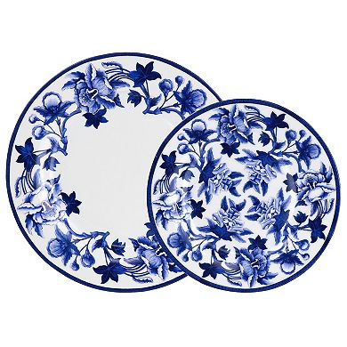 Cattleya Orchid 16 Piece Round Porcelain Dinnerware Set in Blue and White