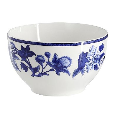 Cattleya Orchid 16 Piece Round Porcelain Dinnerware Set in Blue and White