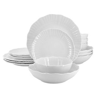 Millie 16 pc Double Bowl Porcelain Dinnerware Set in White