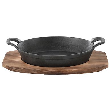 6 Piece Mini Cast Iron Oval Pan with Wood Tray Set