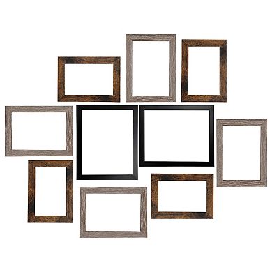Elama 10 Piece Assorted Wood Picture Frame Set in Black and Brown