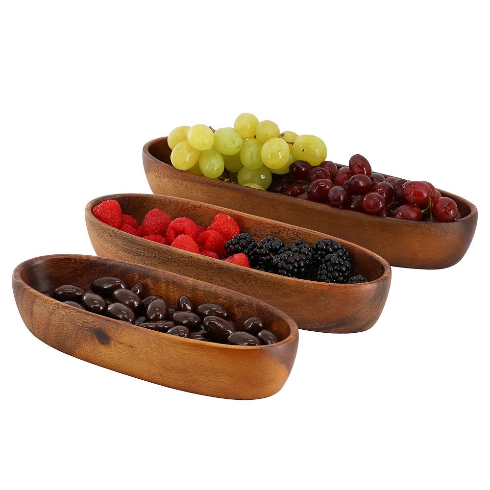 Elama 3 Piece Acacia Wood Oval Serving Bowls in Assorted Sizes