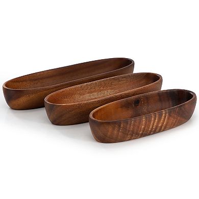 Elama 3 Piece Acacia Wood Oval Serving Bowls in Assorted Sizes