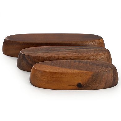 Elama 3 Piece Acacia Wood Oval Serving Bowls in Assorted Sizes