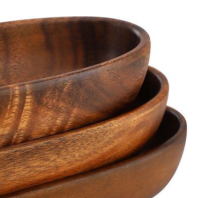 Elama 3 Piece Acacia Wood Oval Serving Bowls in Assorted Sizes