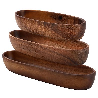 Elama 3 Piece Acacia Wood Oval Serving Bowls in Assorted Sizes