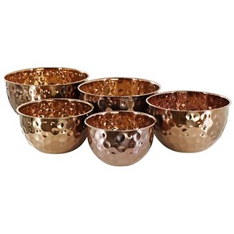 Hammered Bubble Texture 5 pc Stainless Steel Serving Bowl Set in Copper