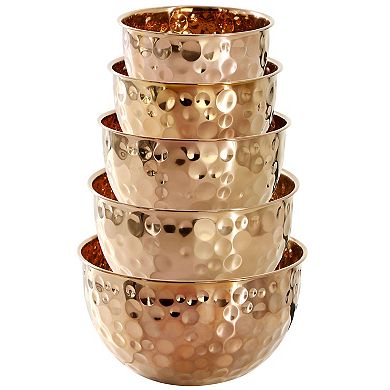 Hammered Bubble Texture 5 Piece Stainless Steel Serving Bowl Set in Copper