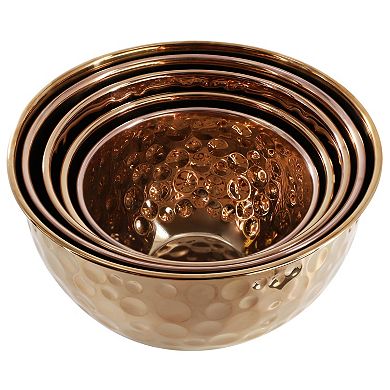 Hammered Bubble Texture 5 Piece Stainless Steel Serving Bowl Set in Copper