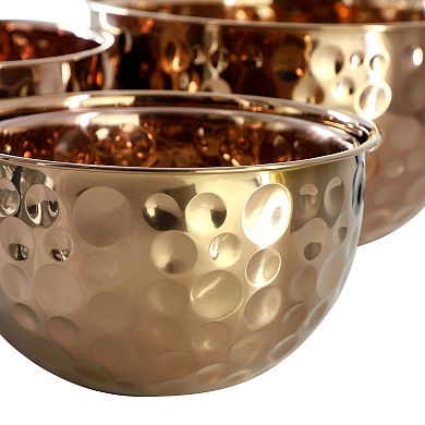 Hammered Bubble Texture 5 Piece Stainless Steel Serving Bowl Set in Copper