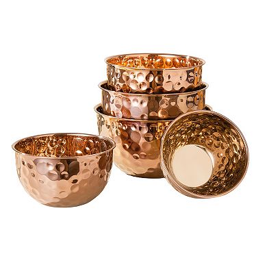 Hammered Bubble Texture 5 Piece Stainless Steel Serving Bowl Set in Copper