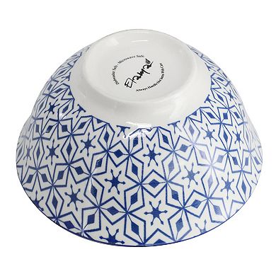 Moxy 6 Piece Assorted Design 20oz Porcelain Footed Bowl Set in Blue