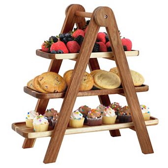 Elama Acacia Wood 3 tier d Rectangular Ladder Tray Set