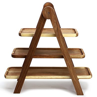 Elama Acacia Wood 3 Tiered Rectangular Ladder Tray Set