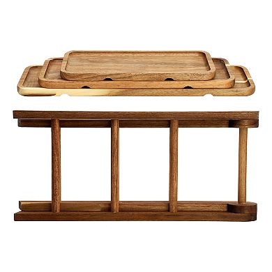 Elama Acacia Wood 3 Tiered Rectangular Ladder Tray Set