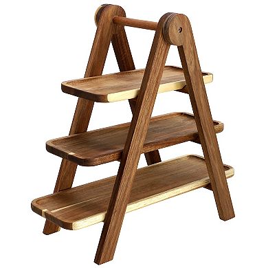 Elama Acacia Wood 3 Tiered Rectangular Ladder Tray Set