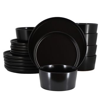 Josh 18 pc Stoneware Dinnerware Set in Matte Black