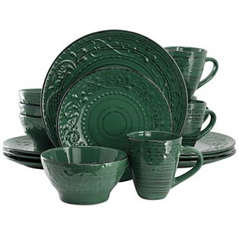 Malibu Sea Glass 16 pc Dinnerware Set in Dark Green