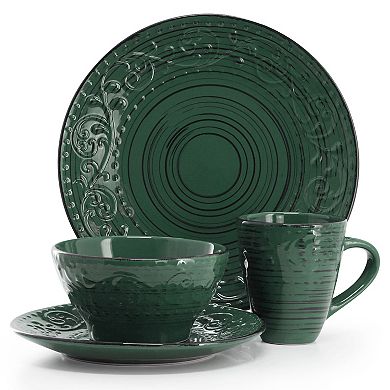 Malibu Sea Glass 16-Piece Dinnerware Set in Dark Green