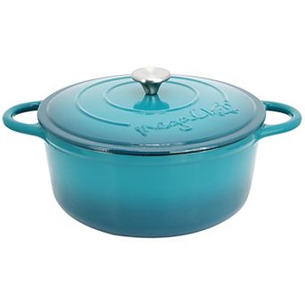 6.35-qt Round Enameled Cast Iron Dutch Oven with Self Basting Lid in Light Blue