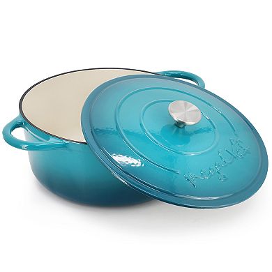 6.35 Quart Round Enameled Cast Iron Dutch Oven with Self Basting Lid in Light Blue