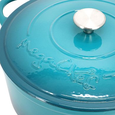 6.35 Quart Round Enameled Cast Iron Dutch Oven with Self Basting Lid in Light Blue