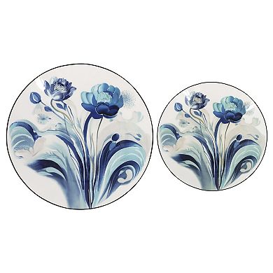 Peony Garden 16 Piece Floral Design Round Porcelain Dinnerware Set in Blue