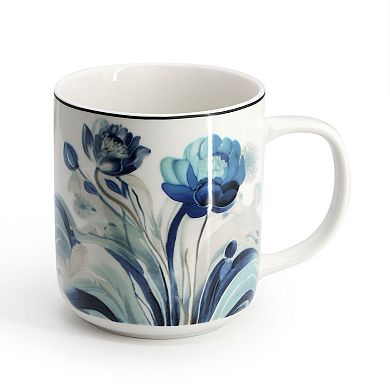 Peony Garden 16 Piece Floral Design Round Porcelain Dinnerware Set in Blue