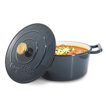 5.3-qt Round Enameled Cast Iron Casserole with Self Basting Lid in Gradient Dark Blue