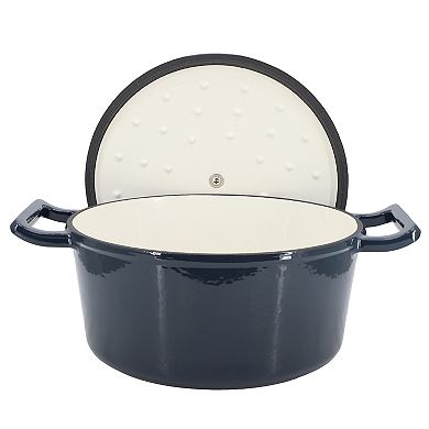 5.3 Quarts Round Enameled Cast Iron Casserole with Self Basting Lid in Gradient Dark Blue