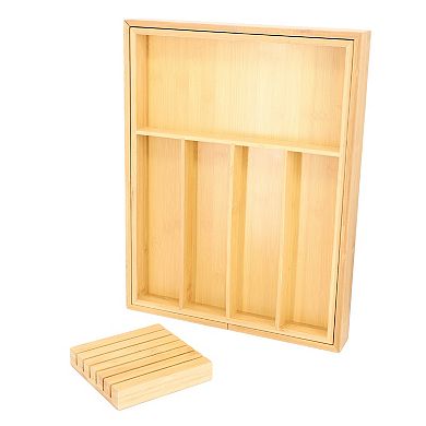 Elama Adjustable Bamboo Drawer Storage and Organization Tray with Removable Knife Block