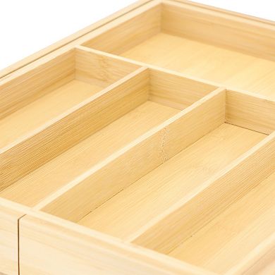 Elama Adjustable Bamboo Drawer Storage and Organization Tray with Removable Knife Block