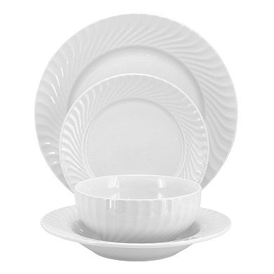 Julia 16 Piece Scalloped Double Bowl Porcelain Dinnerware Set in White