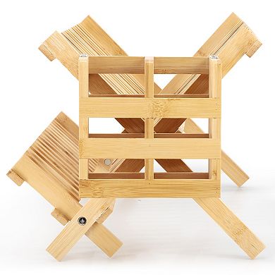 Elama 2-Tier Collapsible Kitchen Bamboo Drying Dish Rack with Utensil Holder