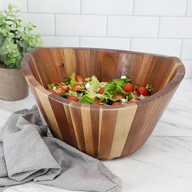 Elama 11.75 Inch Acacia Wood Deep Salad Bowl