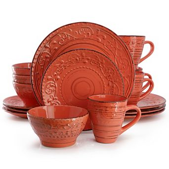 Malibu Jasper 16 pc Stoneware Dinnerware Set in Orange