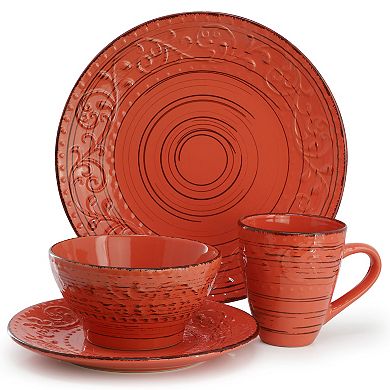Malibu Jasper 16-Piece Stoneware Dinnerware Set in Orange