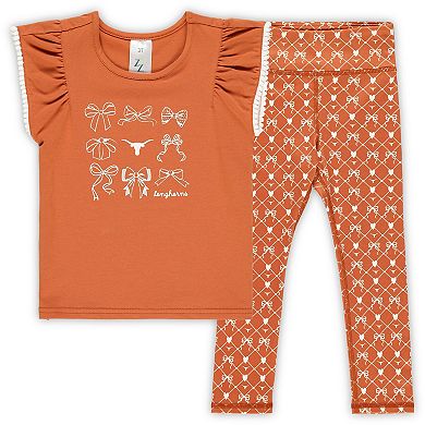 Girls Toddler ZooZatz Burnt Orange Texas Longhorns Tri-Blend Bow Legging and Shirt Set