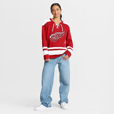 Women's Fanatics Red Detroit Red Wings Icing Long Sleeve Lace Up Sweatshirt