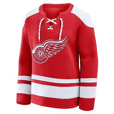 Women's Fanatics Red Detroit Red Wings Icing Long Sleeve Lace Up Sweatshirt