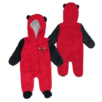 Infant & Newborn Outerstuff Red Chicago Bulls Stay Napping Fleece Bunting Full-Zip Hoodie Sleeper