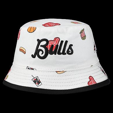 Men's New Era White Chicago Bulls Team Cheer Reversible Bucket Hat
