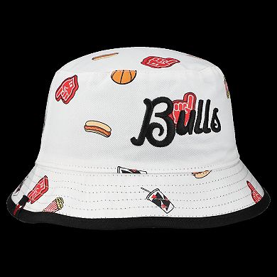 Men's New Era White Chicago Bulls Team Cheer Reversible Bucket Hat