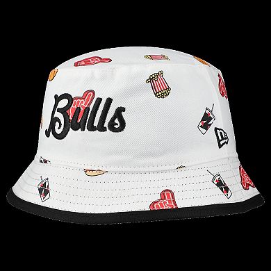 Men's New Era White Chicago Bulls Team Cheer Reversible Bucket Hat