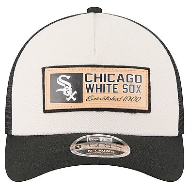 Men's New Era Stone/Black Chicago White Sox Text A-Frame Trucker 9FORTY Hat